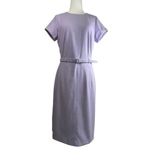Ann Taylor Womens 4T Lavender Purple Belted Sheath Dress Short Sleeve